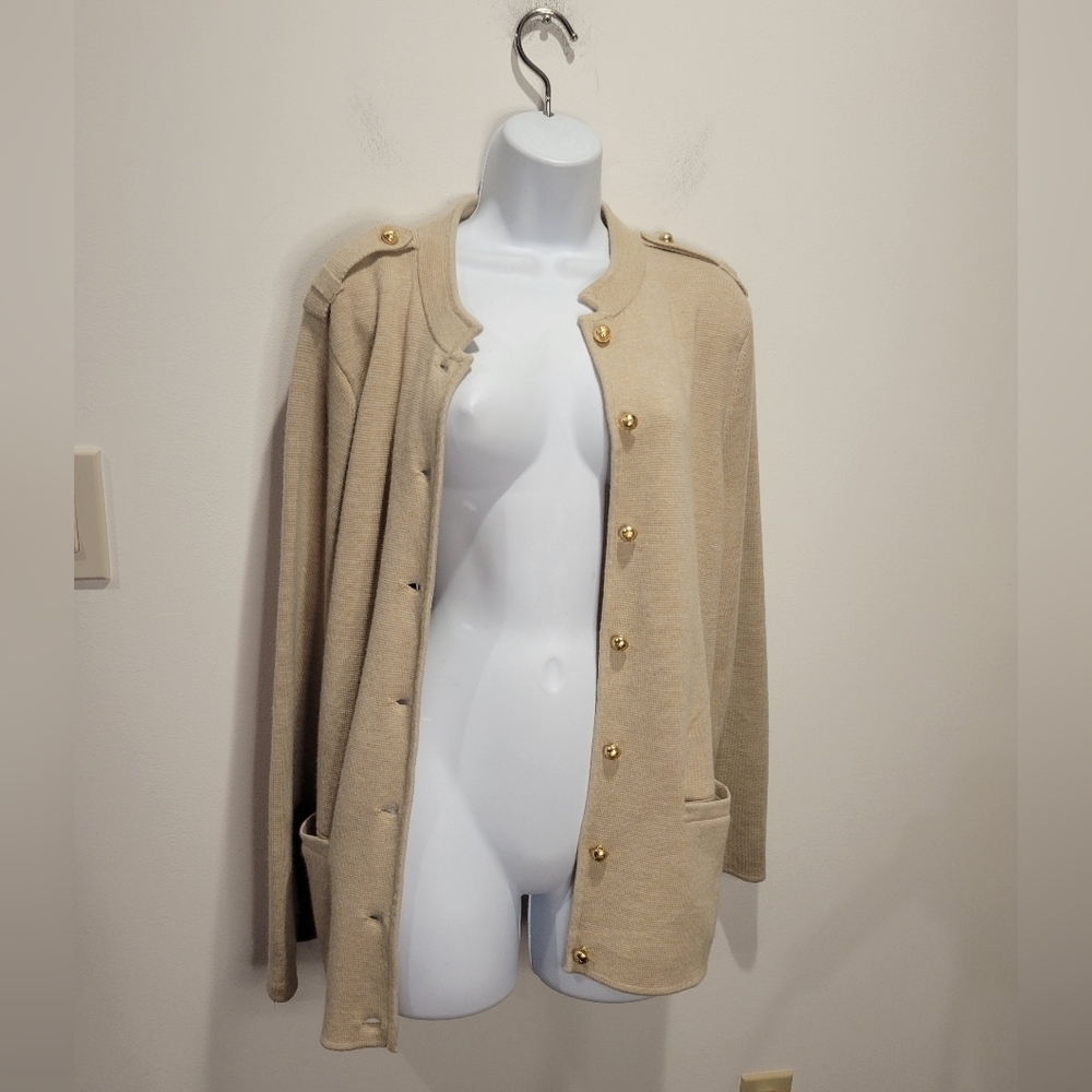 Talbots Size XL Wool Blend Cream/tan Colored Button Front Cardigan